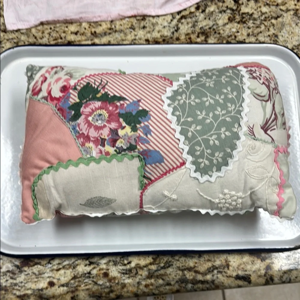 Pillow Vintage Patchwork Rick Rack Pillow with Floral Design